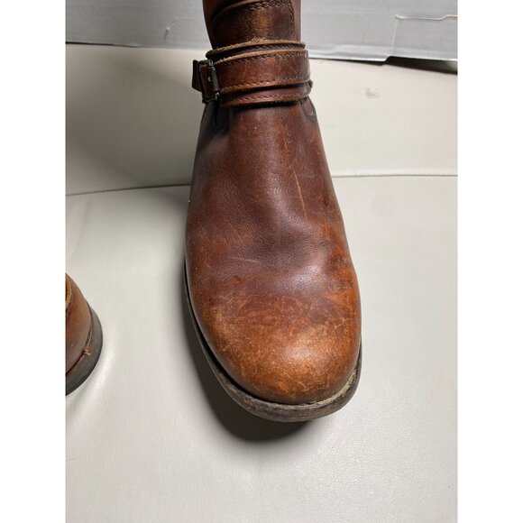 Frye Leather Phillip Ring Harness Boots Women 7.5 B Tall Brown Equestrian Buckle - Picture 15 of 16